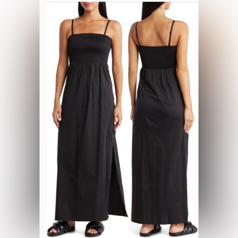 Favorite Daughter Strapless Smocked Bust Knit Black Maxi Dress Med $225 Retail